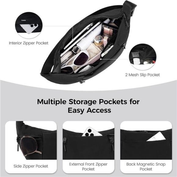 Nylon Crossbody Bag for Women, Black - Picture 3 of 7